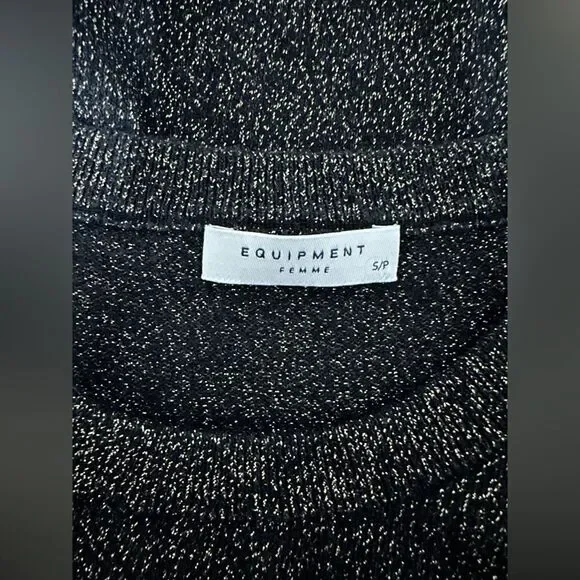 Equipment Femme Ondine Crew Neck Sweater Black/Gold Sparkle Merino Wool/… - Picture 5 of 7